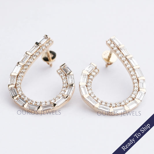 Baguette And Round Cut Screw Back Earrings