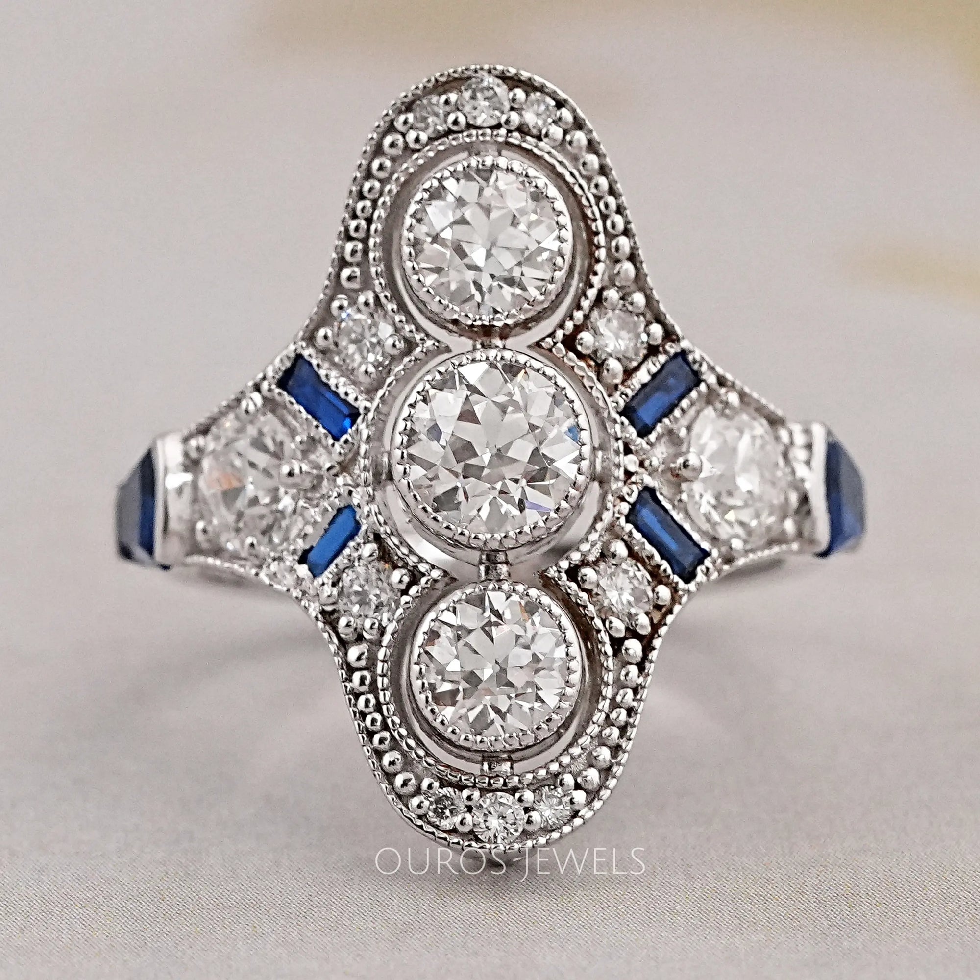 Art Deco Old European Round Cut Engagement Ring Ring