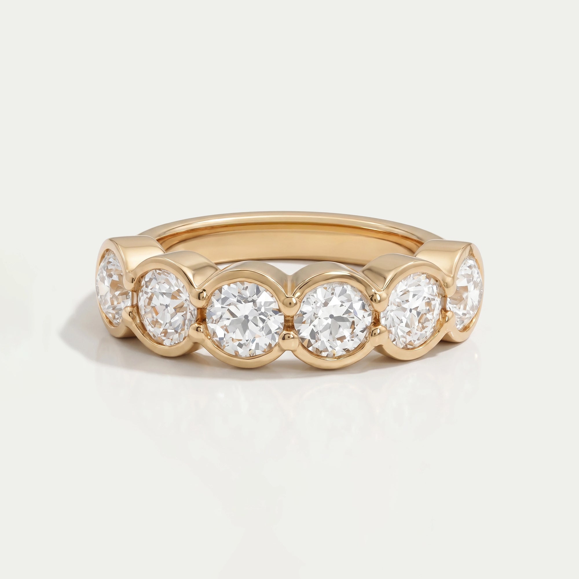 Six Stone Old European Round Diamond Bezel Set Wedding Band Ring