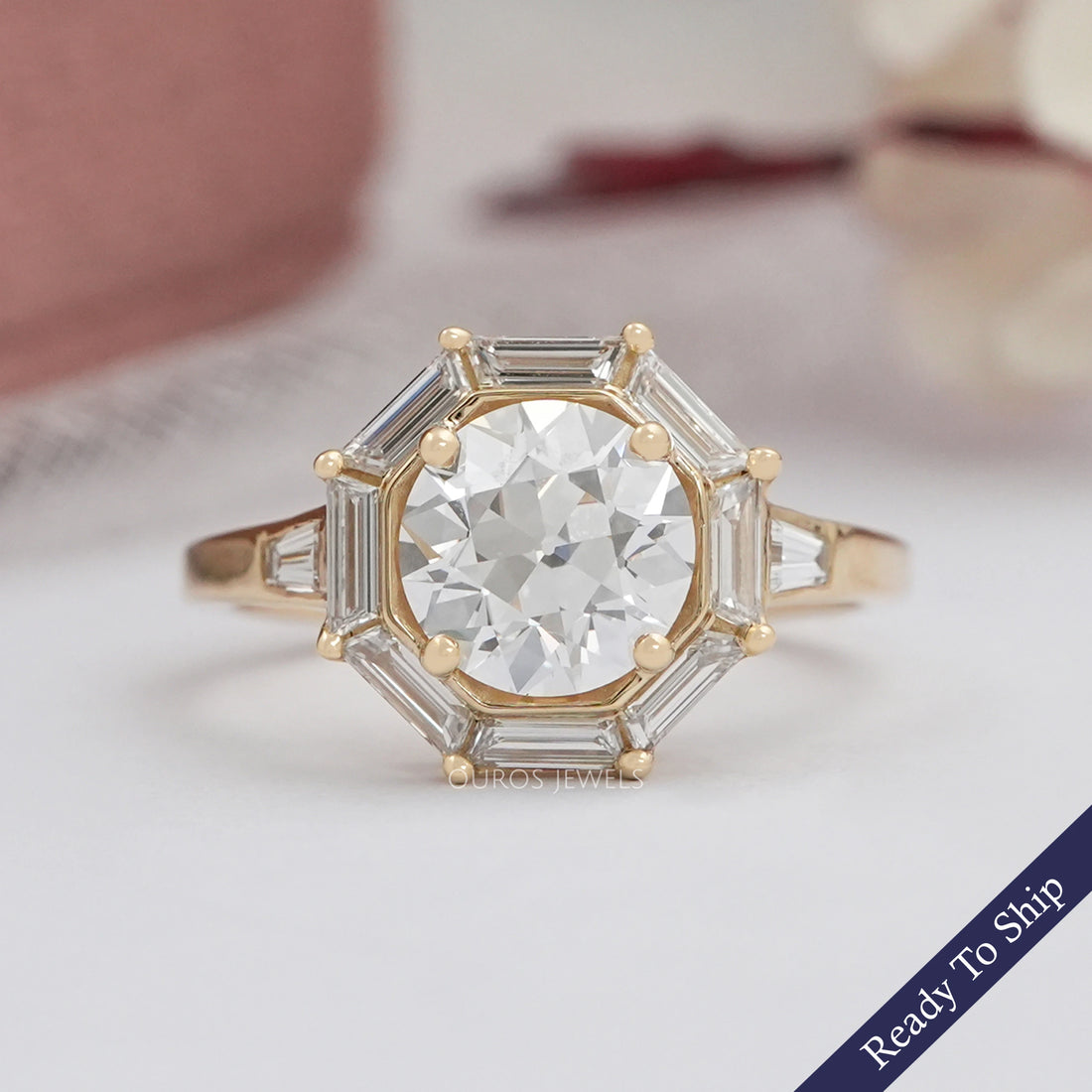 Old European Round Cut Lab Grown Diamond Halo Ring Ring