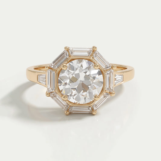 Old European Round Cut Halo Engagement Ring Ring