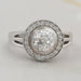 top view of old european round cut diamond split shank halo engagement ring