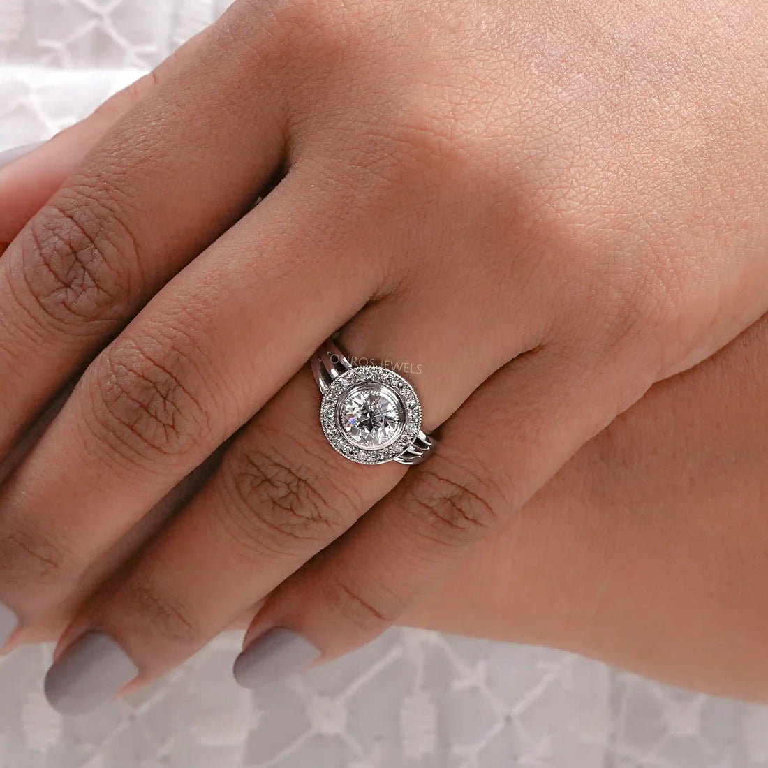 OEC Round Cut Lab Diamond Halo Engagement Ring Ring