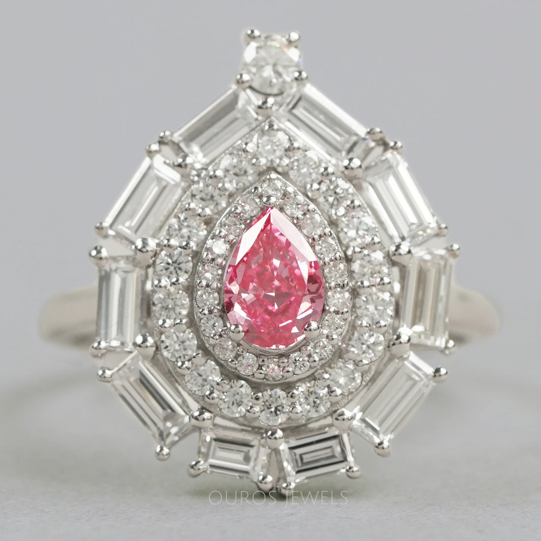 Baguette And Round Double Halo Diamond Ring