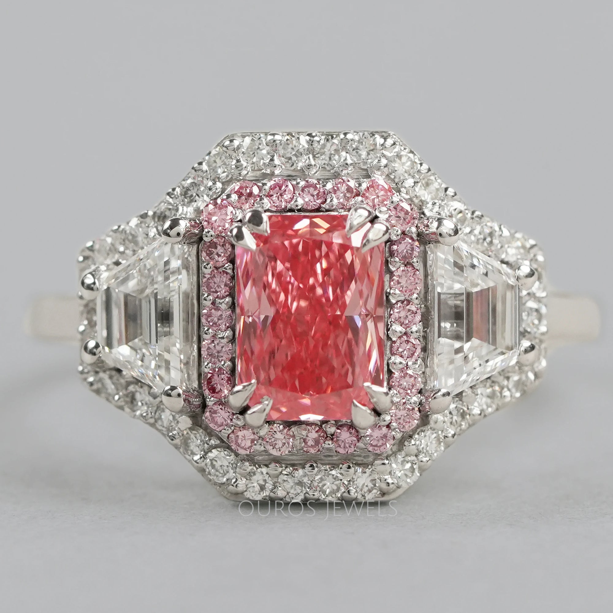 Radiant & Trapezoid Cut Diamond Engagement Ring