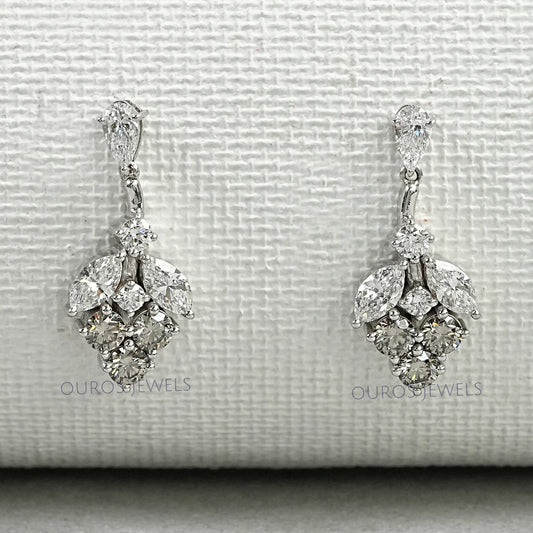 Olive Round Shape Cluster Diamond Earrings Earrings