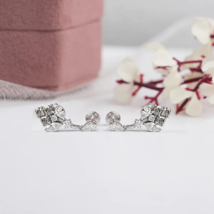 Olive Round Diamond Cluster Drop Earrings