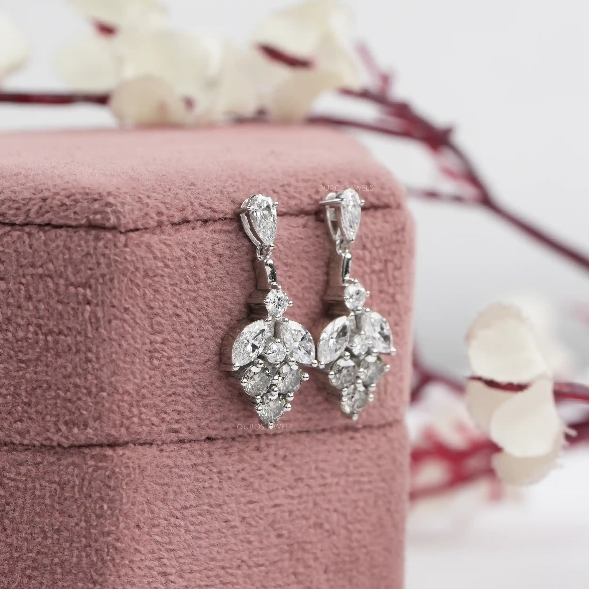 Olive Round Diamond Cluster Drop Earrings Earrings