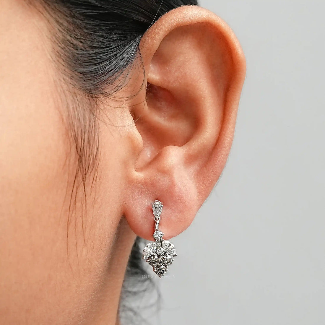 Olive Round Diamond Cluster Drop Earrings Earrings