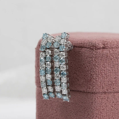 Double Row Blue Round Lab Diamond Earrings Earrings