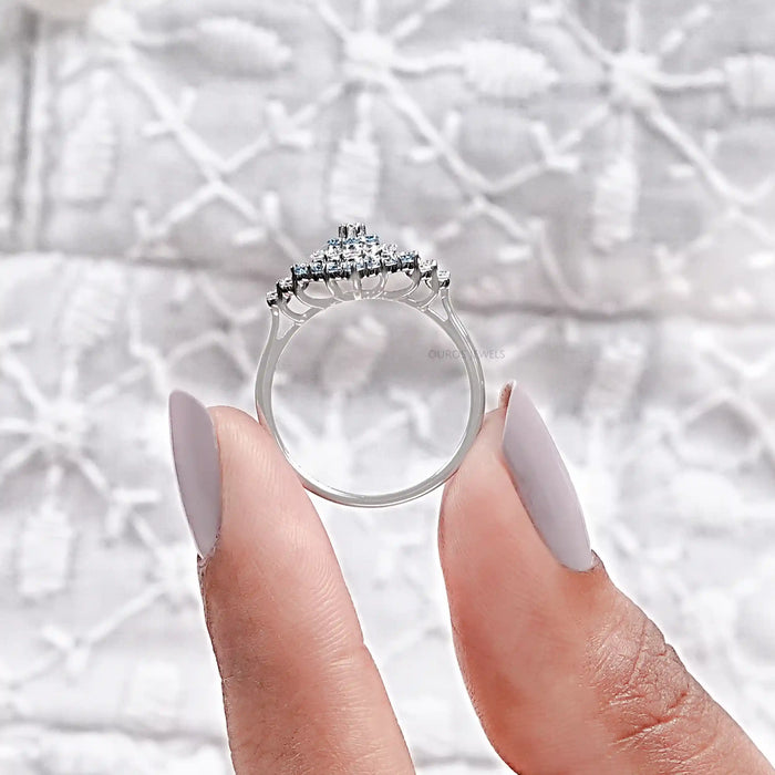 Blue Round Cut Lab Grown Diamond Cluster Set Ring