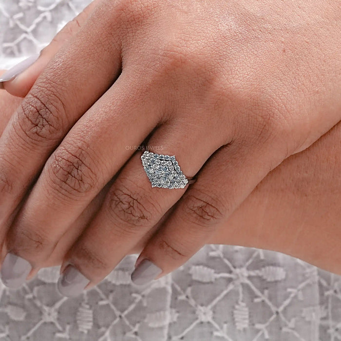 Blue Round Cut Lab Grown Diamond Cluster Set Ring