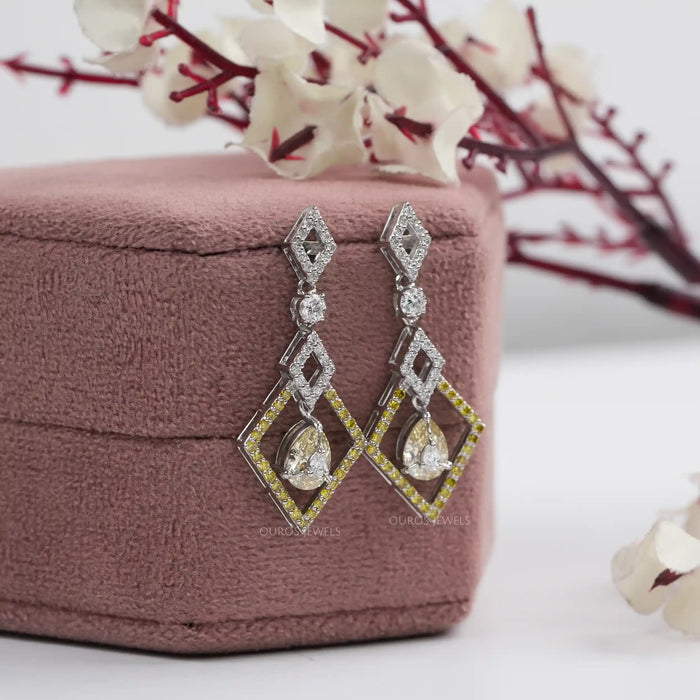 Kite Shape Yellow Pear Diamond Dangle Earrings