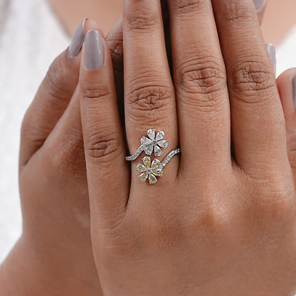 Yellow Pear Shape Lab Diamond Flower Style Bypass Ring Ring