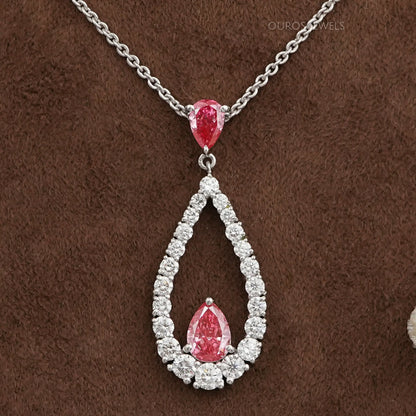 Open Pear Shape Pink Lab Diamond Pendant Necklaces