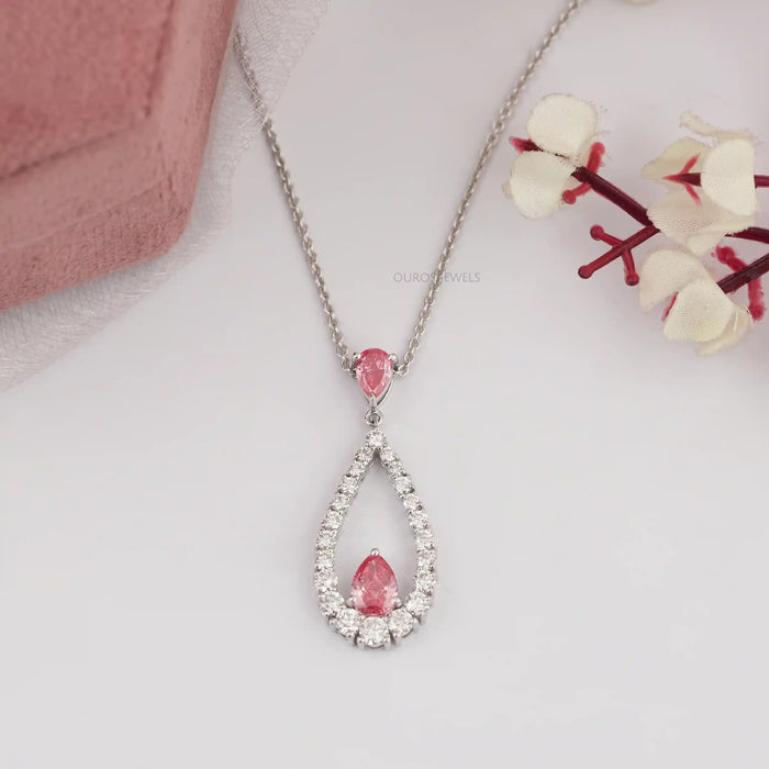 Pink Pear Diamond Open Shape Pendant