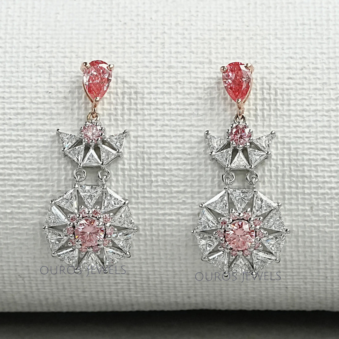 Pink Diamond Starburst Drop Earrings