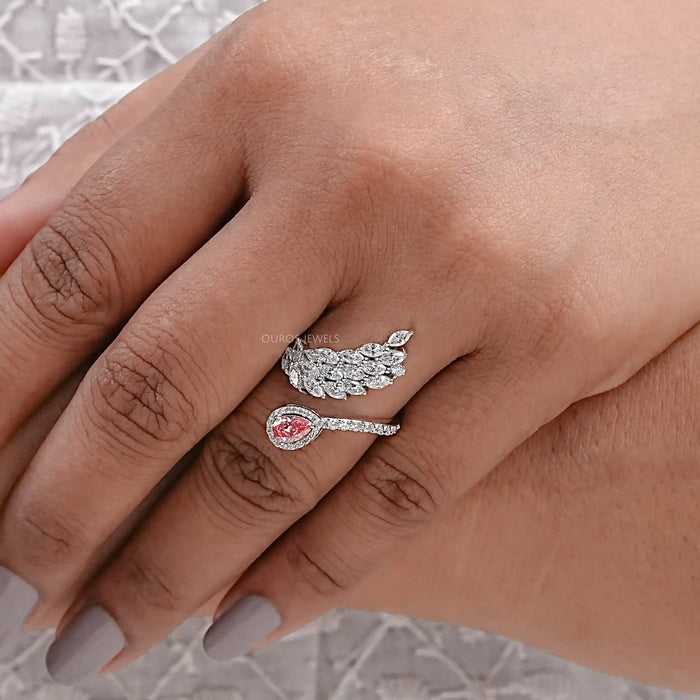 Pink Pear And Marquise Cut Diamond Leaves Style Bypass Ring
