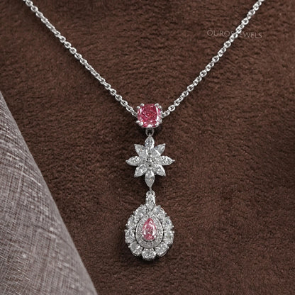 Pear Shape Double Halo Diamond Drop Pendant Necklace Necklaces