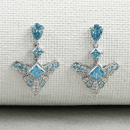 Blue Geometric Diamond Drop Earrings Earrings