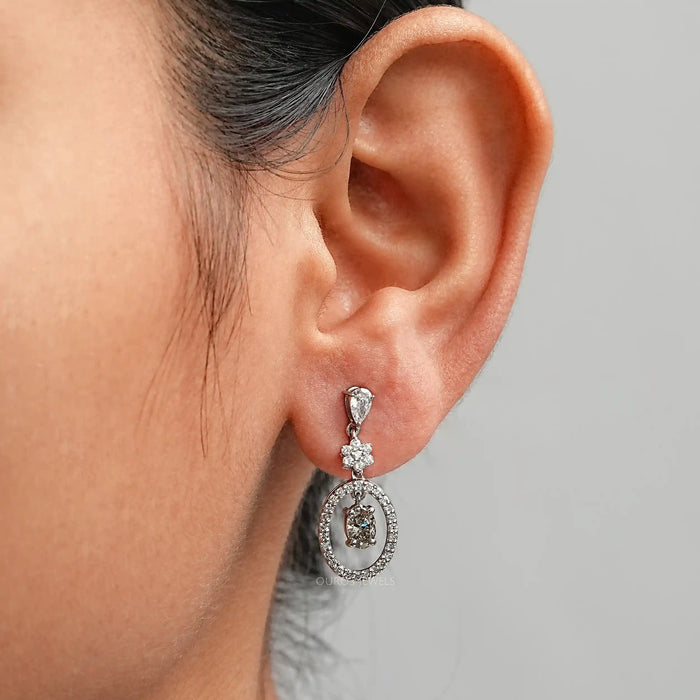 Olive Oval Lab Diamond Drop Earrings