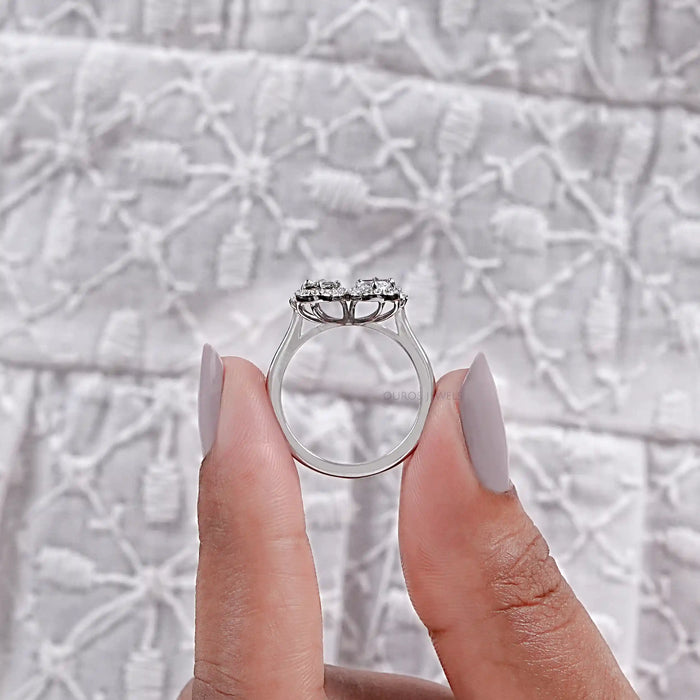 Olive Pear Shape Lab Diamond Floral Style Halo Ring