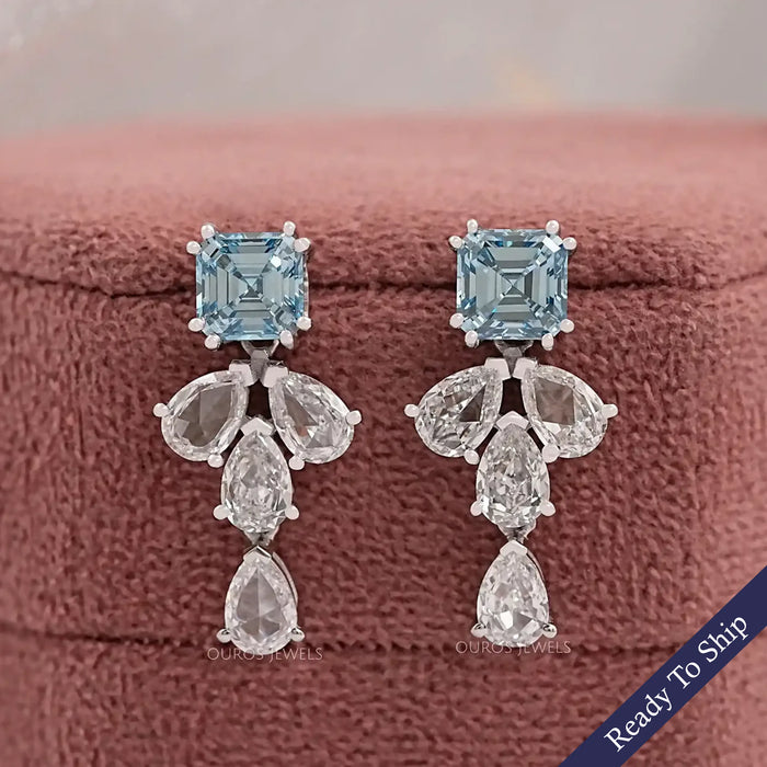 Blue Asscher Lab Diamond Drop Earrings