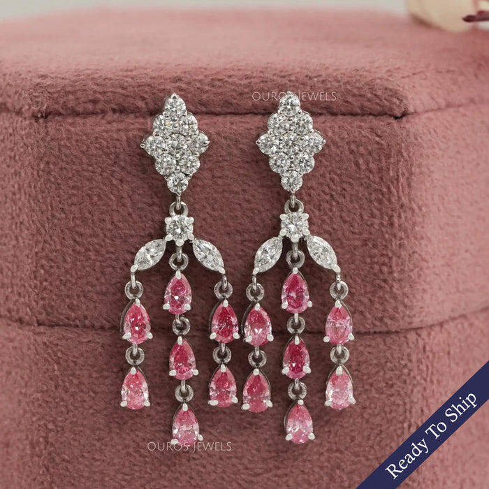 Pink Pear Lab Diamond Chandelier Earrings