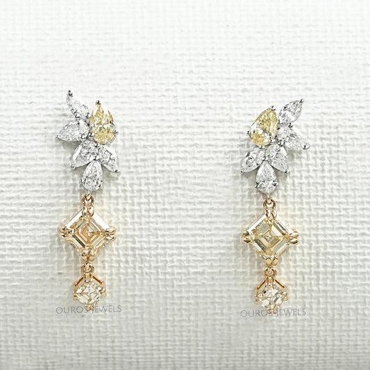 Yellow Asscher Lab Diamond Dangle Earring