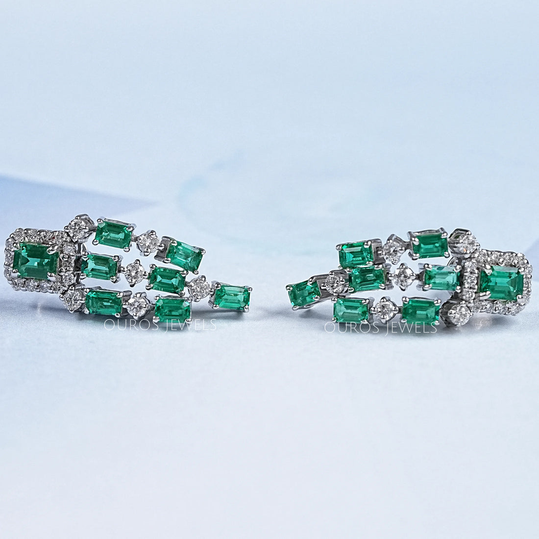 Green Emerald Halo Diamond Chandelier Dangle Earring