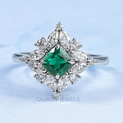 Lab Green Cushion Shape Halo Gemstone Ring Ring