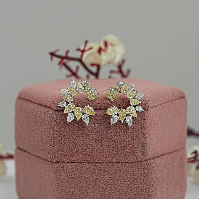 Open Yellow Pear Lab Diamond Hoop Earrings