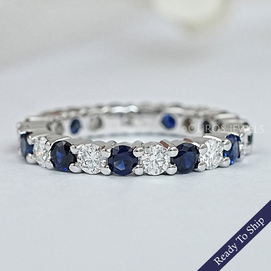 Blue Sapphire And Diamond Wedding Band Ring