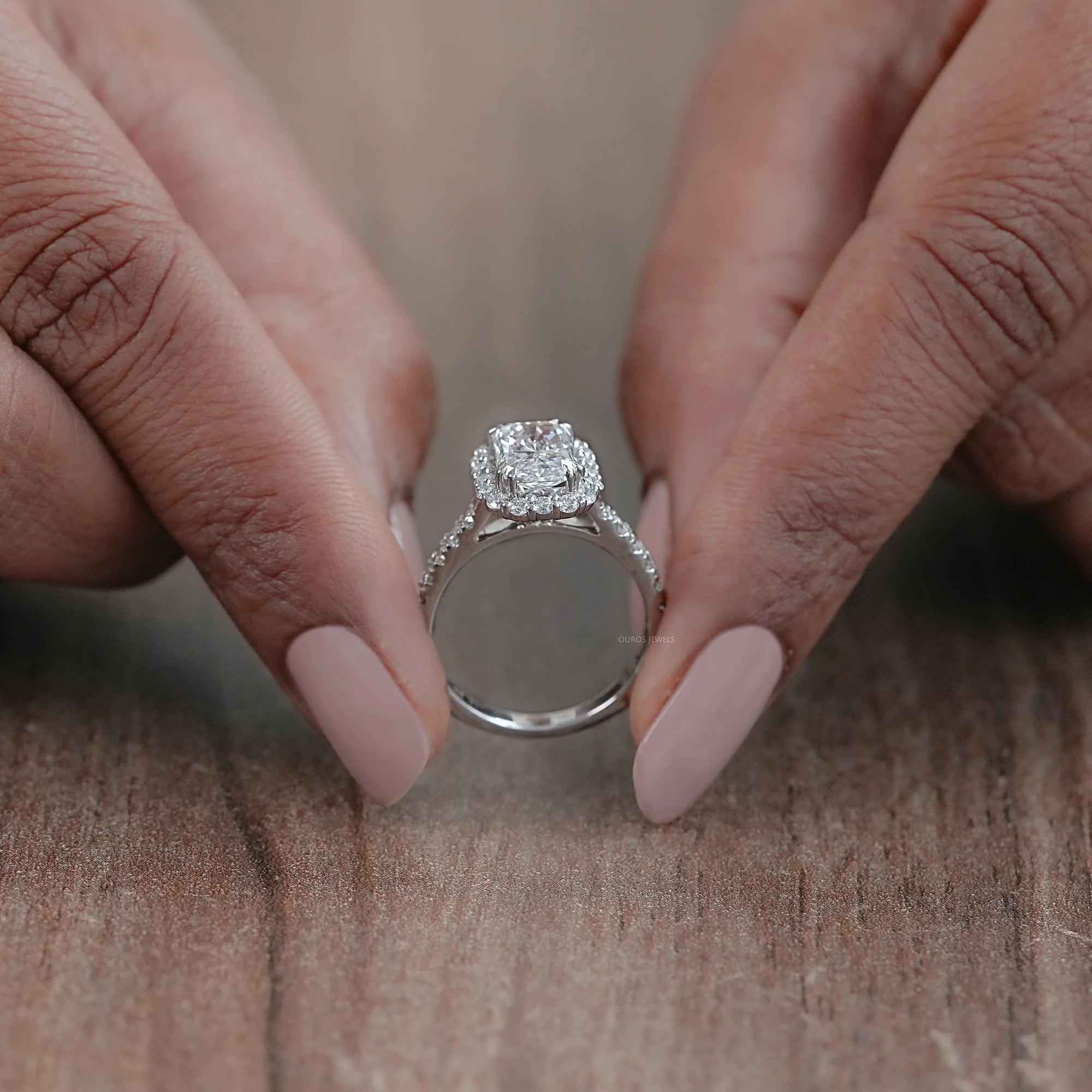 Radiant Cut Halo Solitaire Accent Engagement Ring Ring