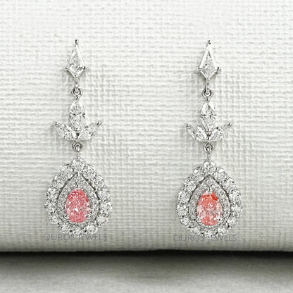 Pink Pear Shape Double Halo Drop Earrings Earrings
