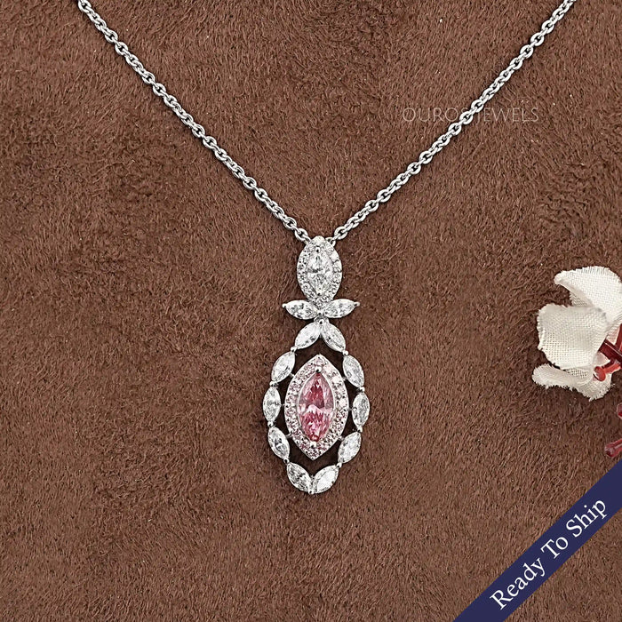 Pink Marquise Lab Diamond Double Halo Pendant