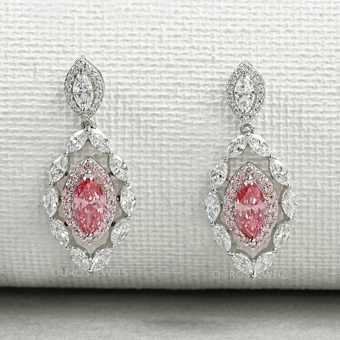 Fancy Pink Marquise Shape Double Halo Earrings Earrings