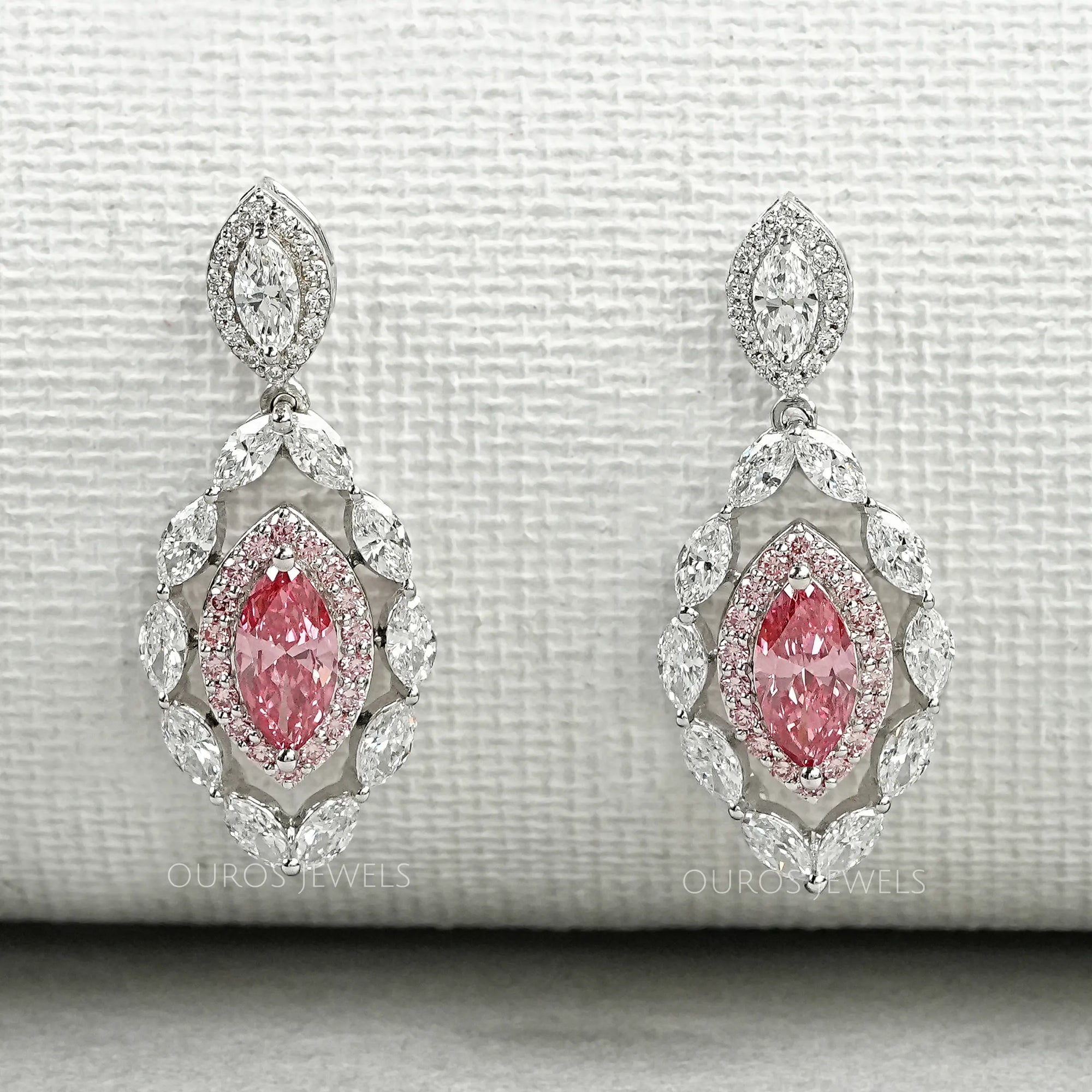Fancy Pink Marquise Shape Double Halo Earrings Earrings