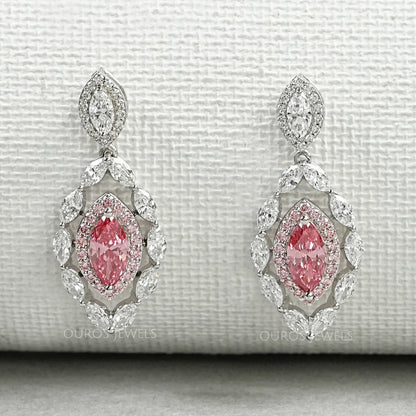 Fancy Pink Marquise Shape Double Halo Earrings Earrings