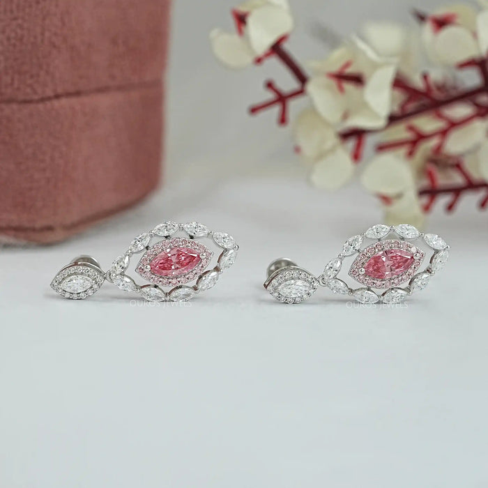 Pink Marquise Lab Diamond Double Halo Earrings