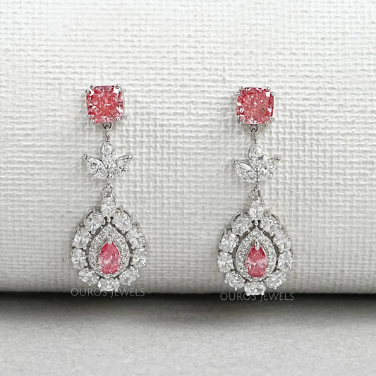 Pink Diamond Double Halo Pear Dangle Earrings Earrings