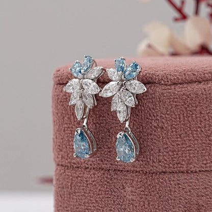 Fancy Blue Pear Diamond Cluster Drop Earrings Earrings