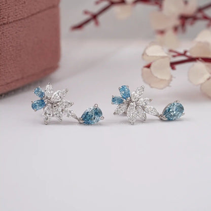 Fancy Blue Pear Diamond Cluster Drop Earrings Earrings