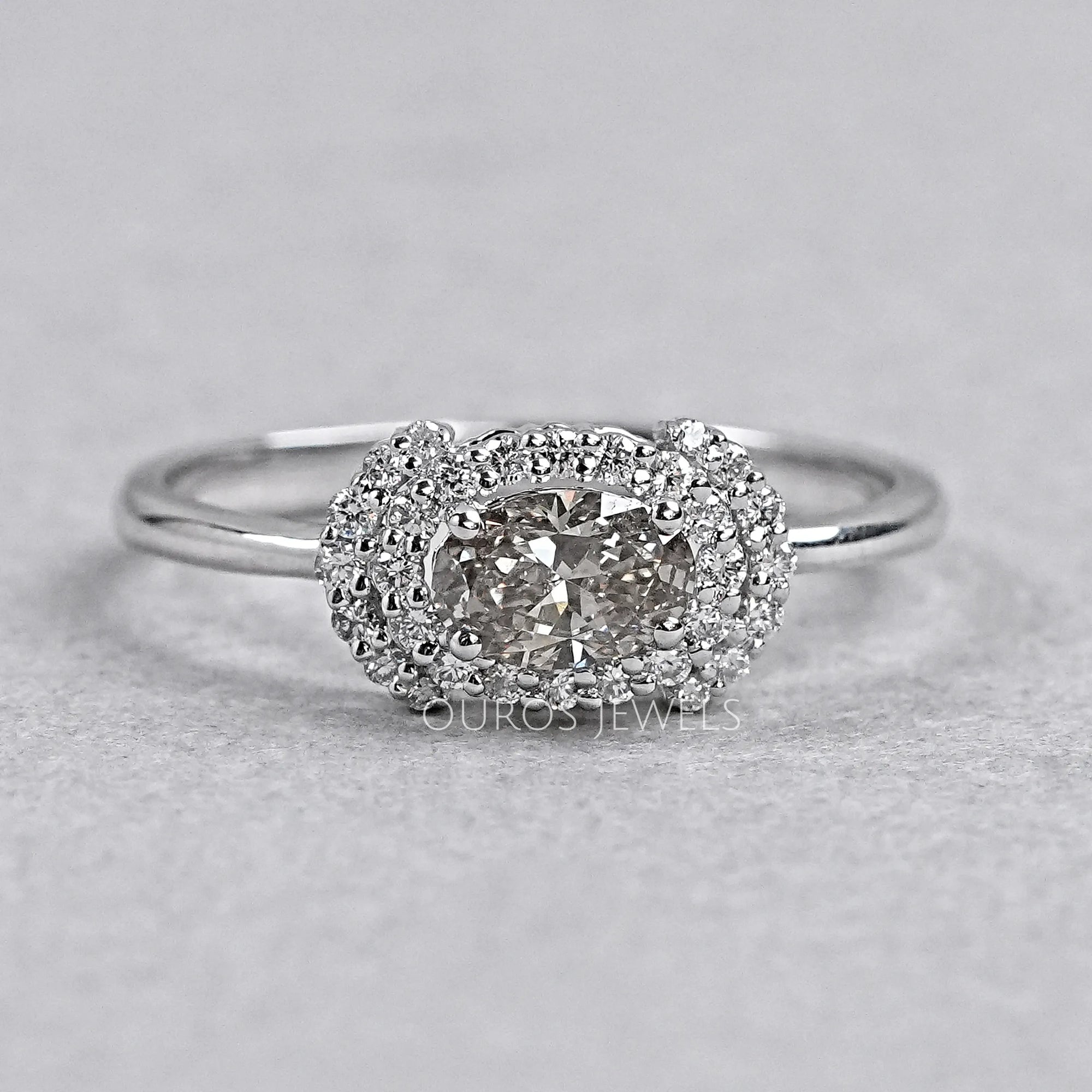 Oval Shape Olive Diamond Halo Ring Ring