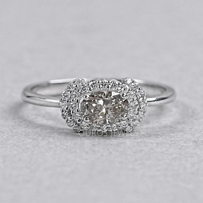 Oval Shape Olive Diamond Halo Ring Ring