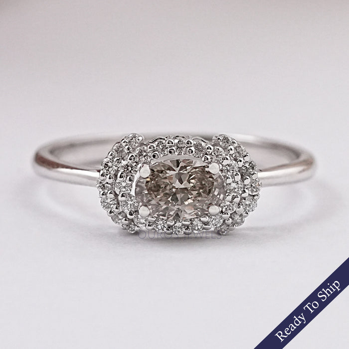 Fancy Olive Oval Cut Lab Diamond Halo Engagement Ring