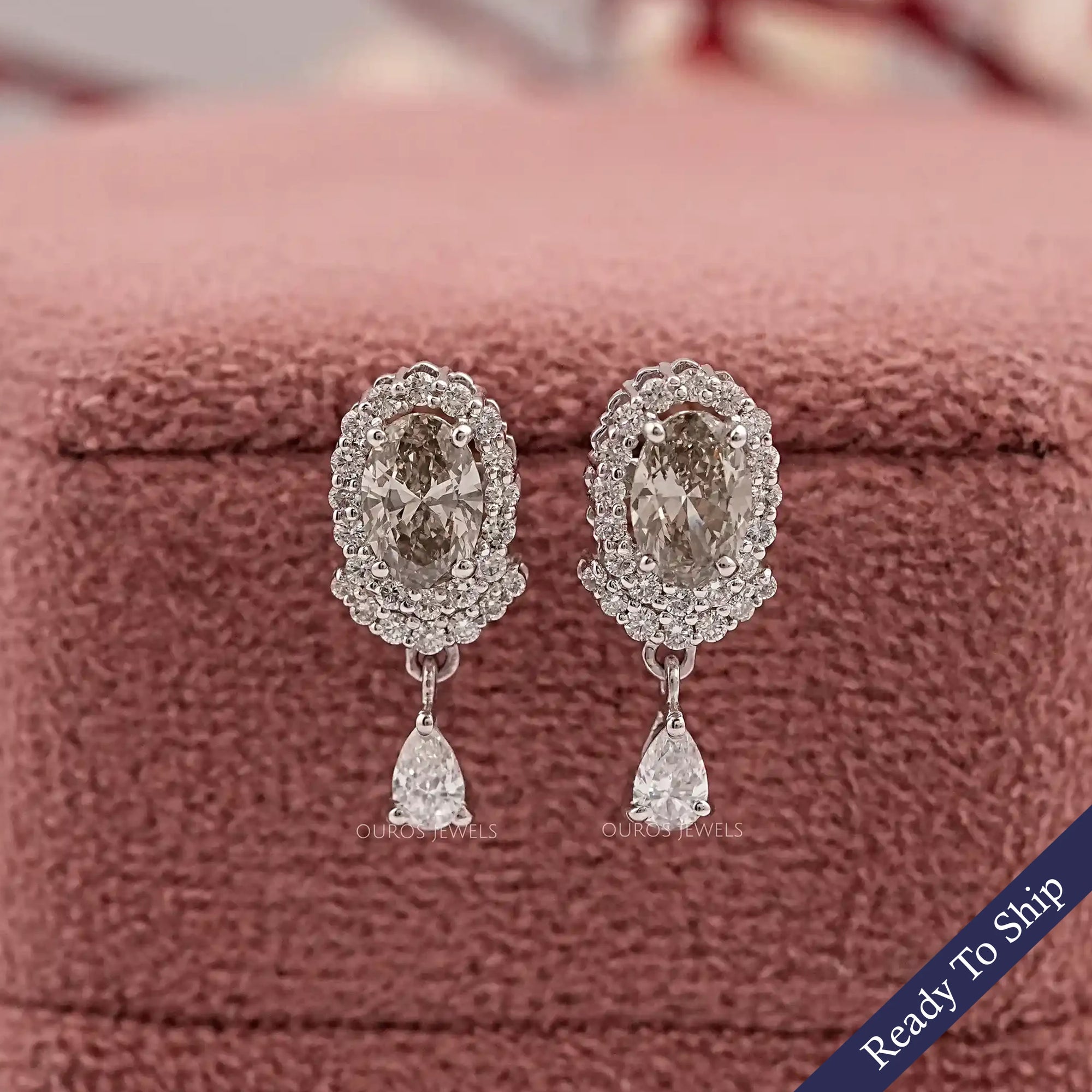 Olive Oval Diamond Halo Drop Earrings Earrings