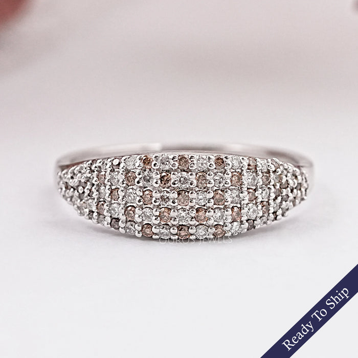 Fancy Brown Round Diamond Pave Set Engagement Ring