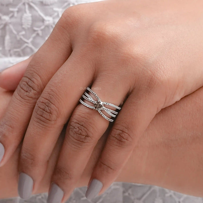 Brown Round Diamond Crossover Wedding Ring