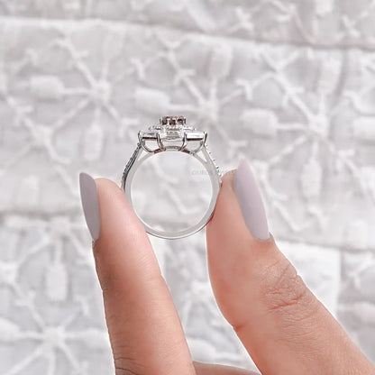 Fancy Brown Octagon Cut Lab Diamond Double Halo Ring Ring